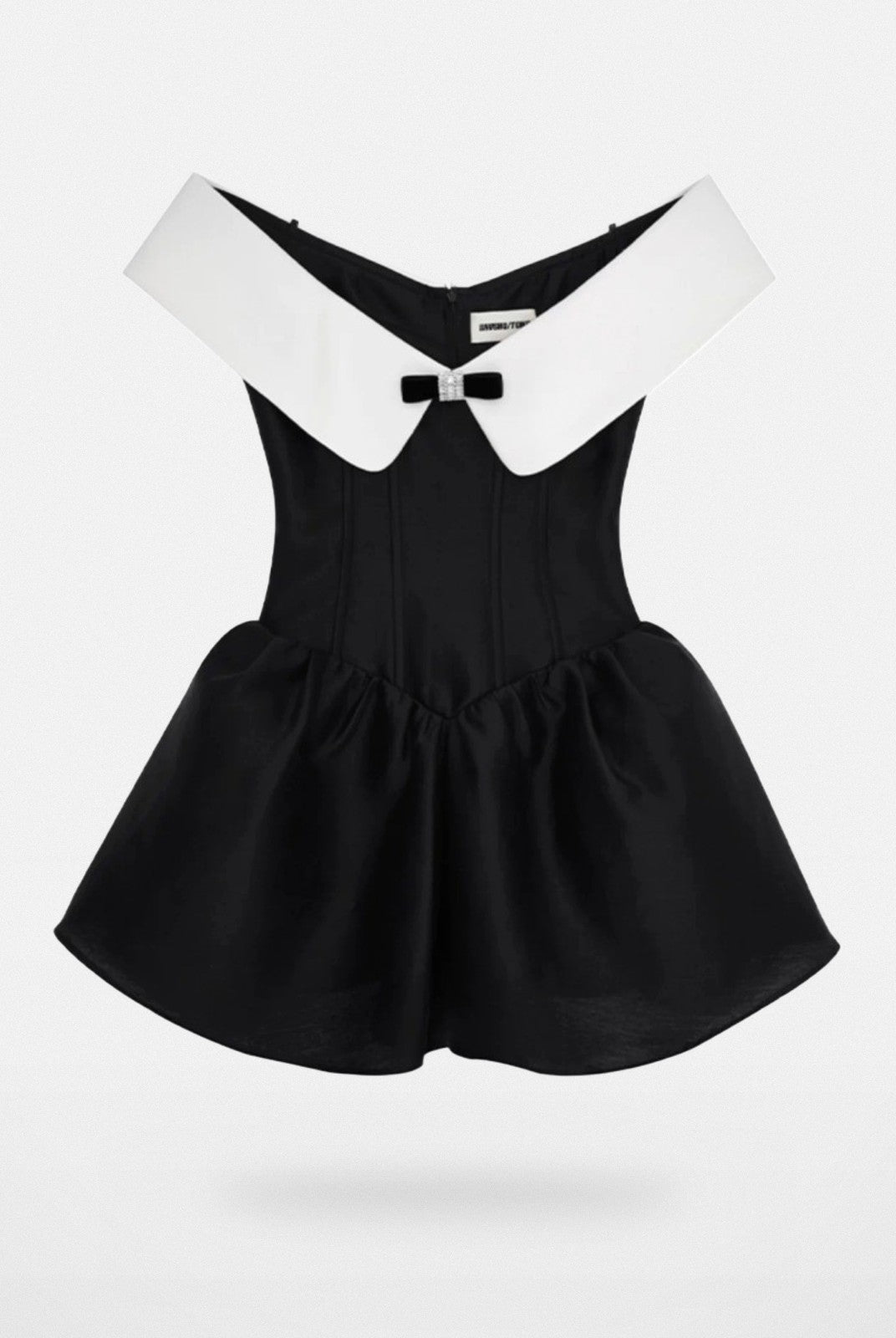 SHUSHUTONG Off Shoulder Bow Detail Mini Dress in Black