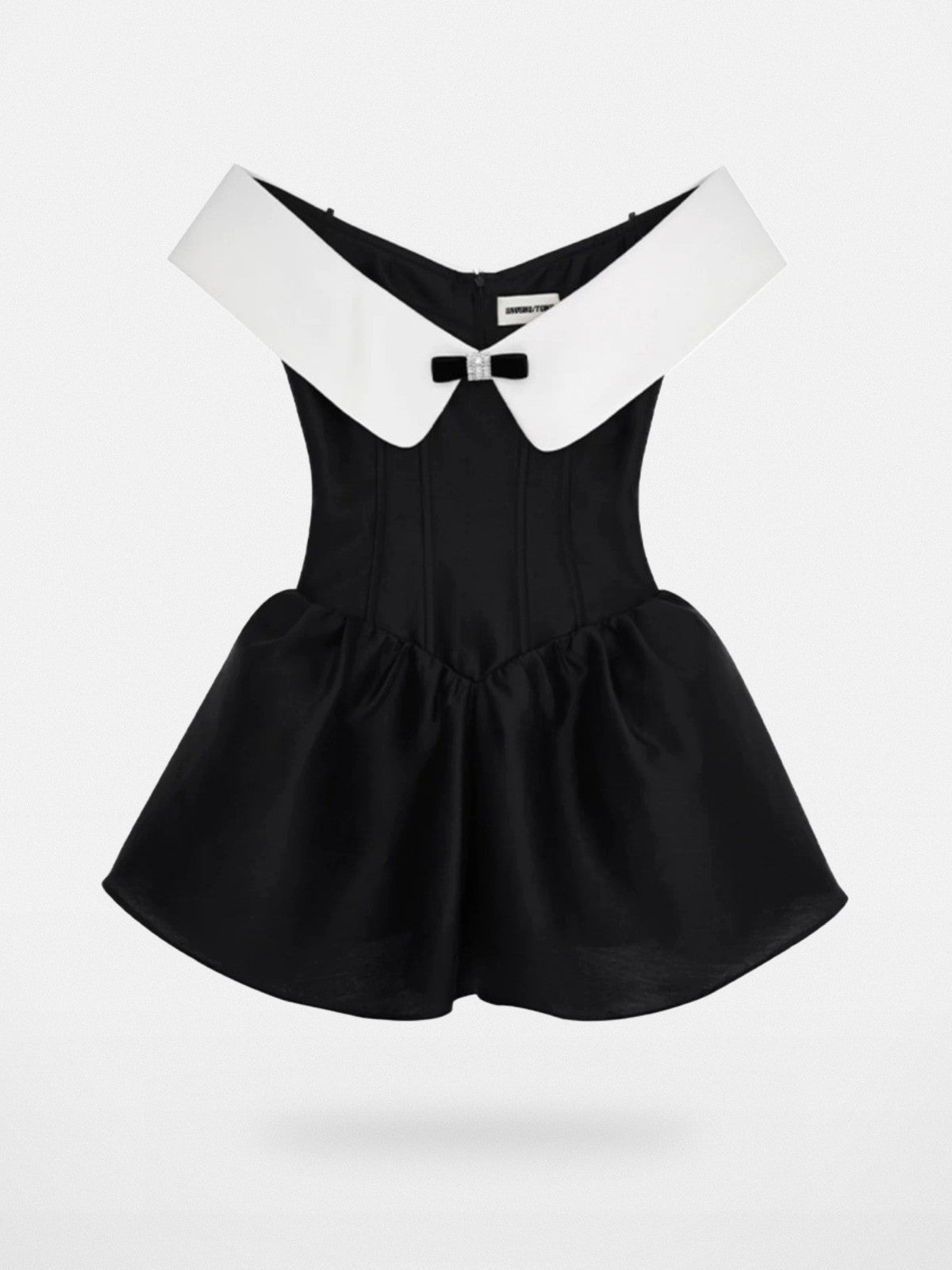 SHUSHUTONG Off Shoulder Bow Detail Mini Dress in Black