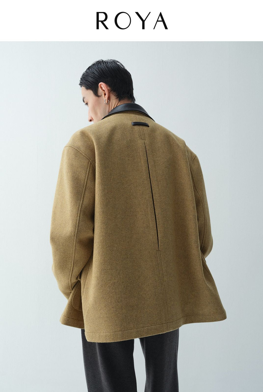 ROYA Sheepskin Collar Wool Blend Safari Jacket in Yellow - On Model