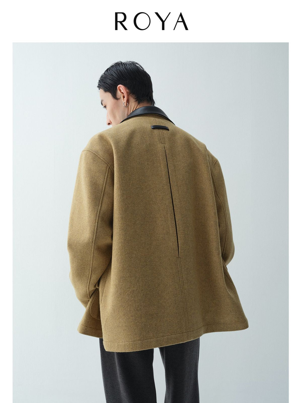 ROYA Sheepskin Collar Wool Blend Safari Jacket in Yellow - On Model