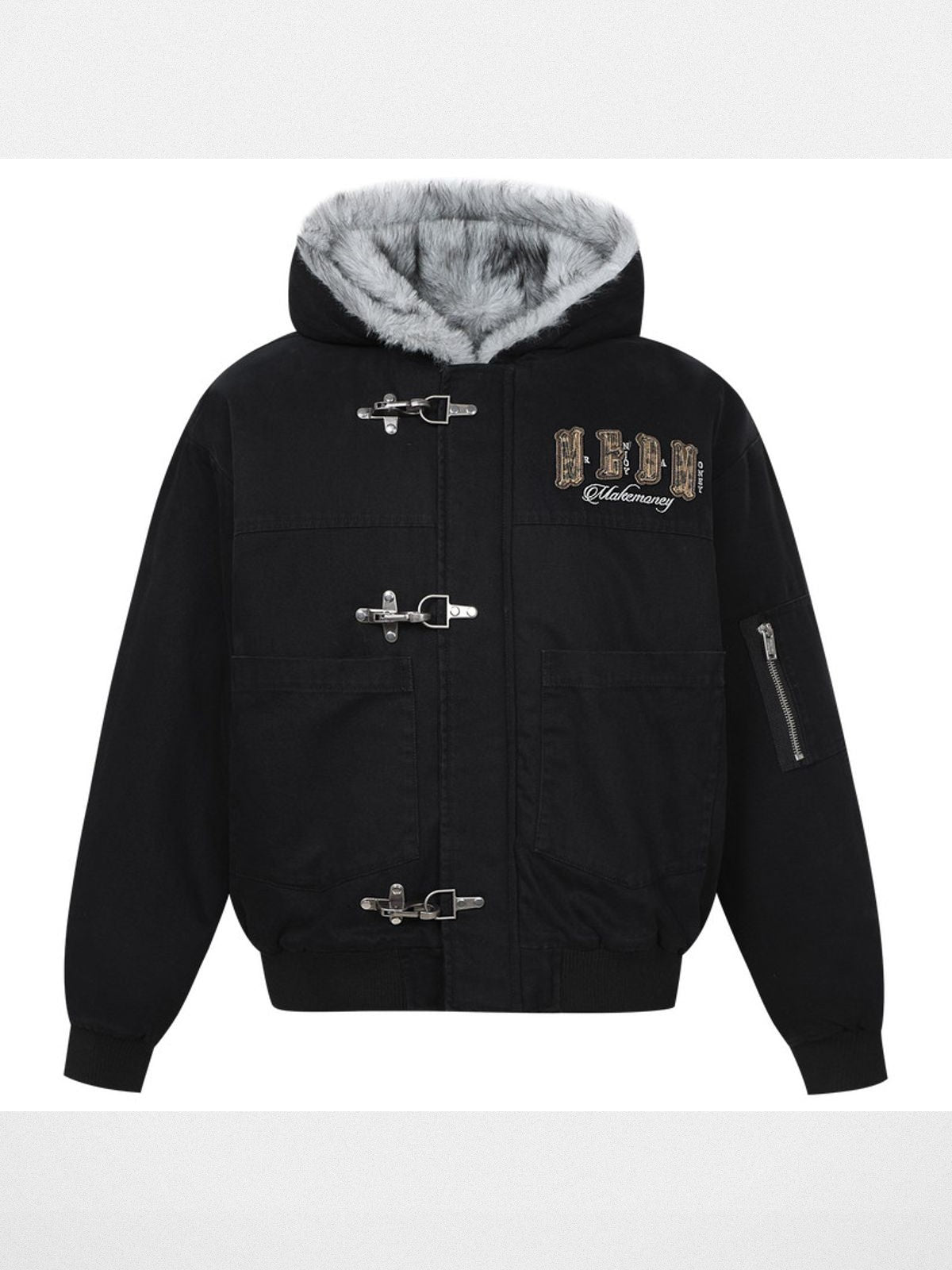 MEDM Canvas Padded Jacket with Buckles in Black