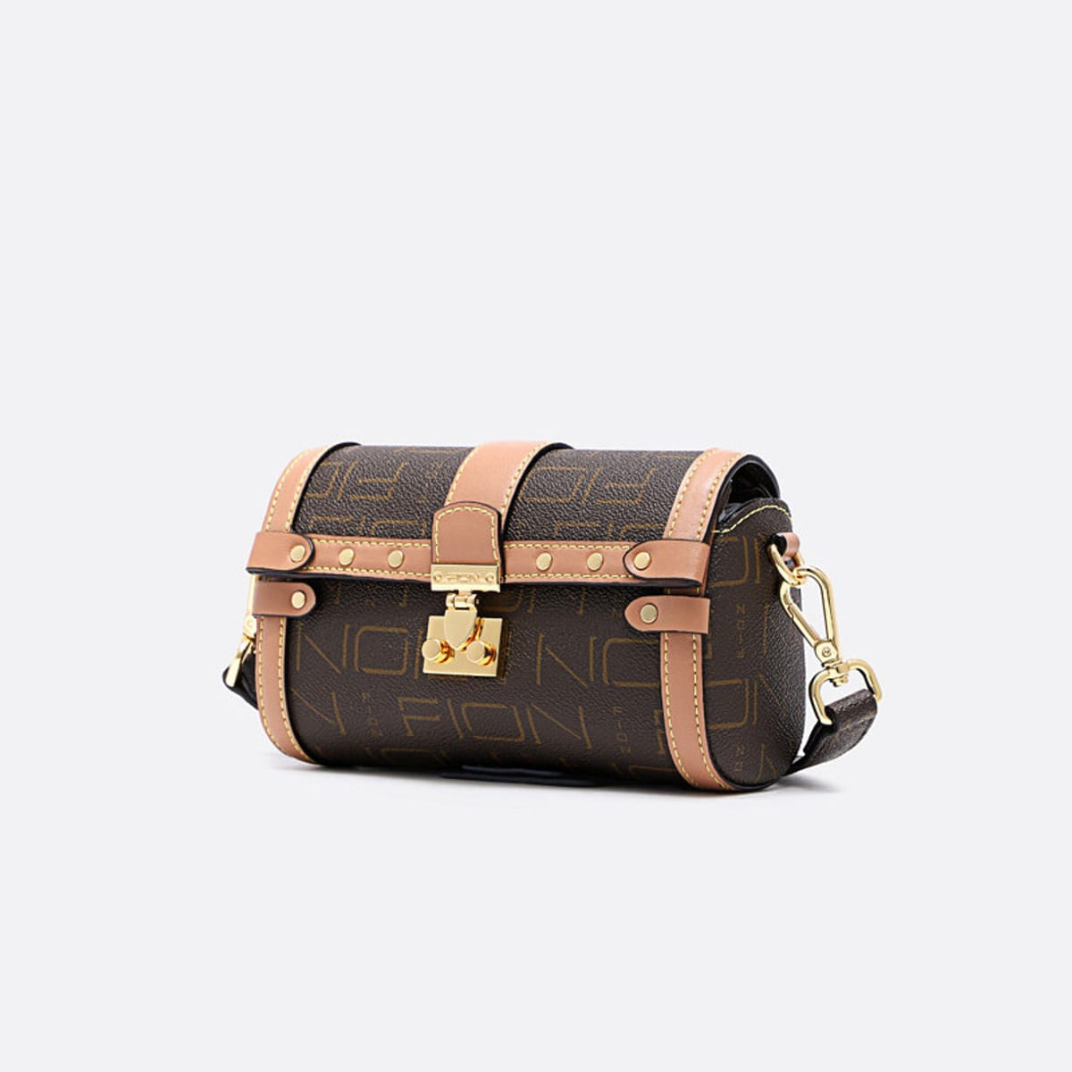 FION Coated Canvas Lock Clasp Boston Bag in Brown