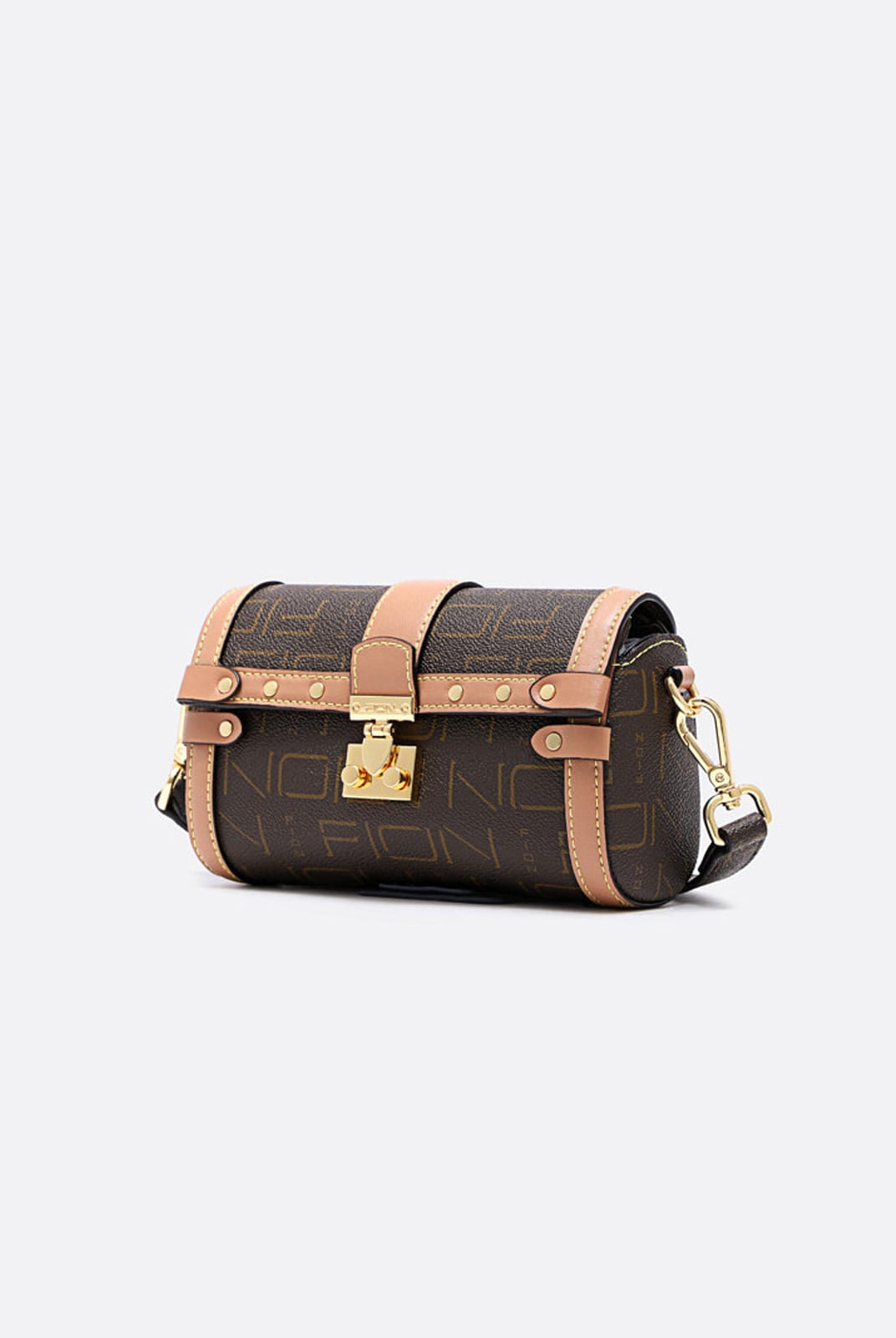 FION Coated Canvas Lock Clasp Boston Bag in Brown