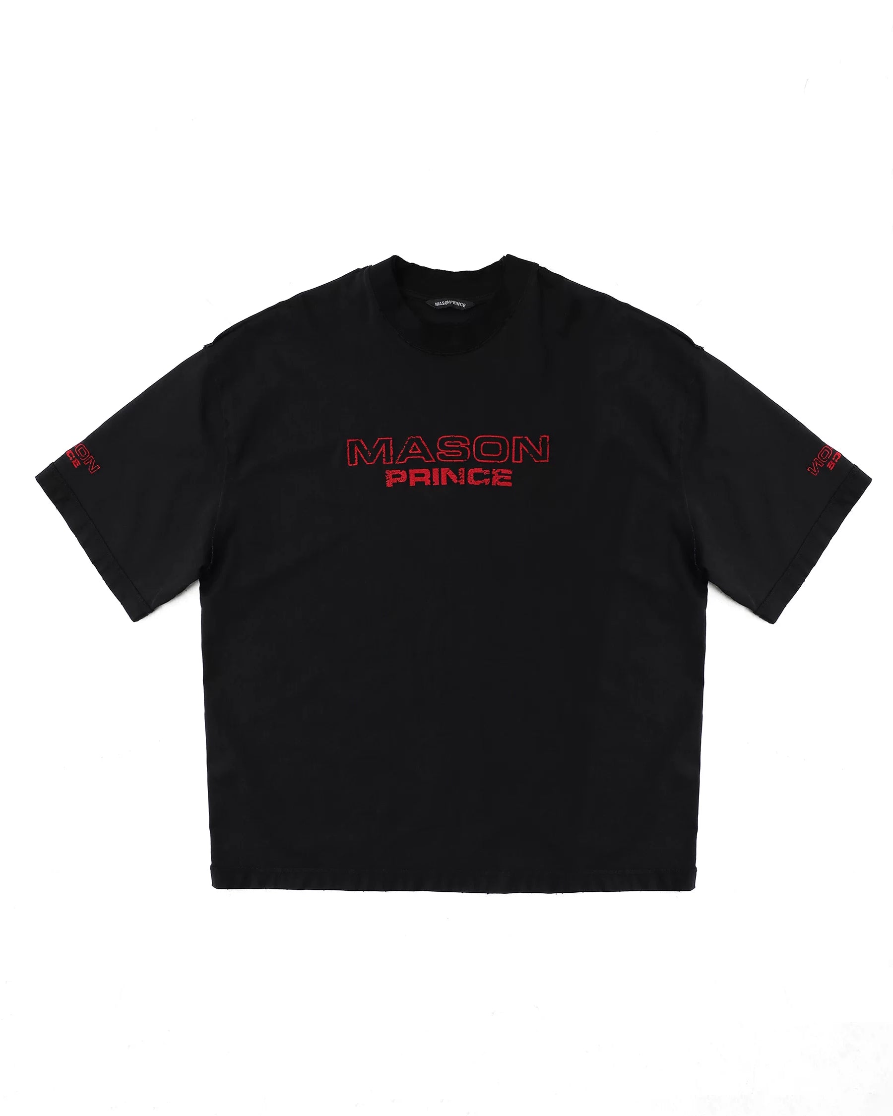 MASONPRINCE Double Layer Collar Embroidered T Shirt in Black