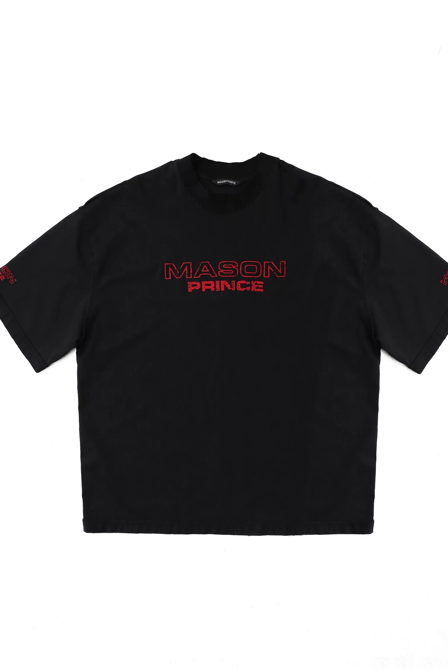 MASONPRINCE Double Layer Collar Embroidered T Shirt in Black