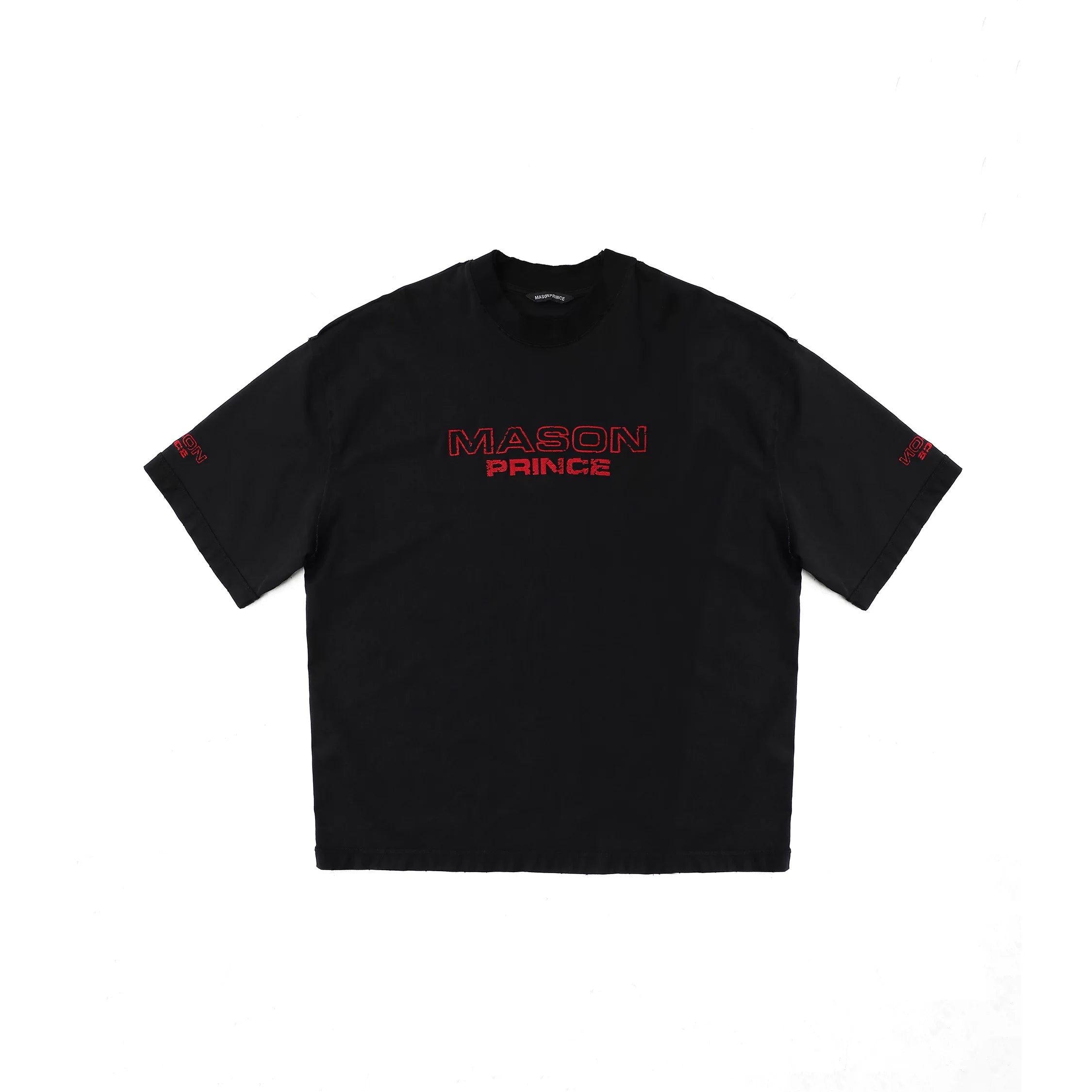 MASONPRINCE Double Layer Collar Embroidered T Shirt in Black