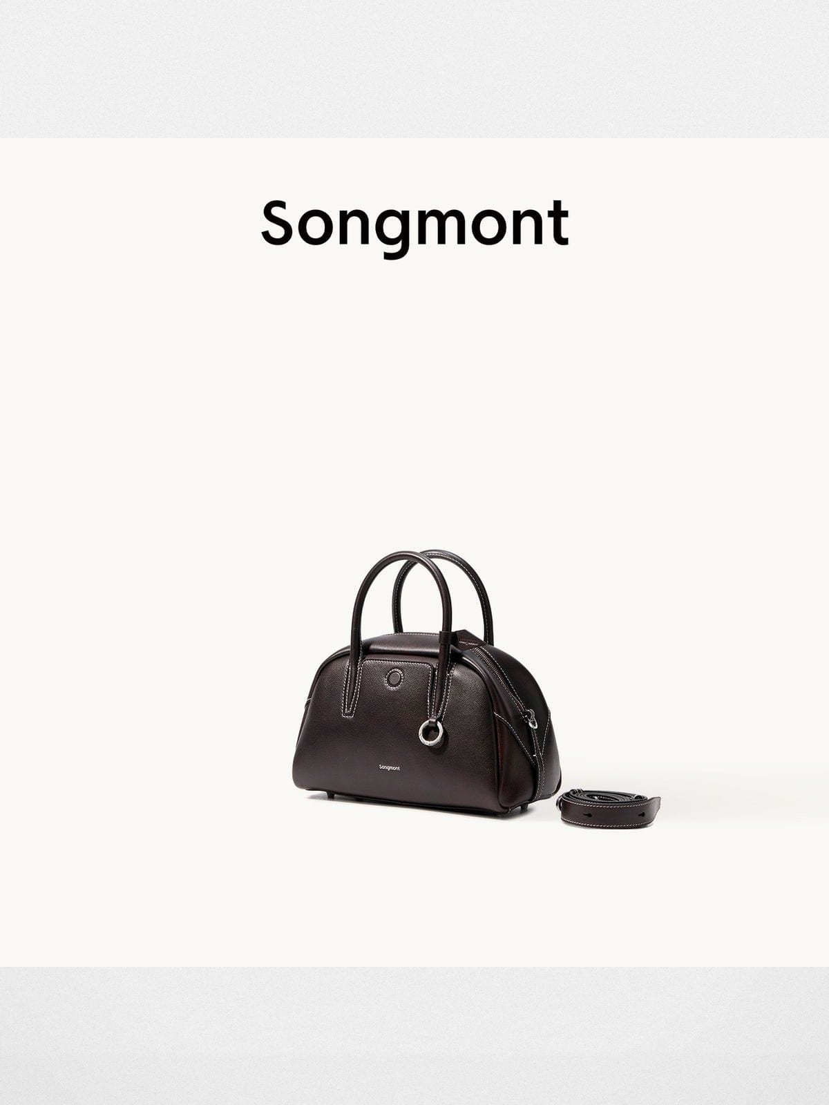 Songmont Leather Mini Bowling Bag in Brown