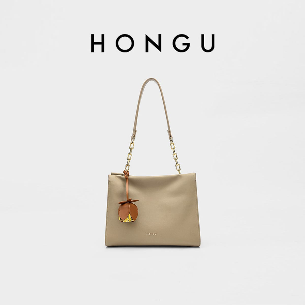 HONGU Textured Leather Shoulder Bag in Beige