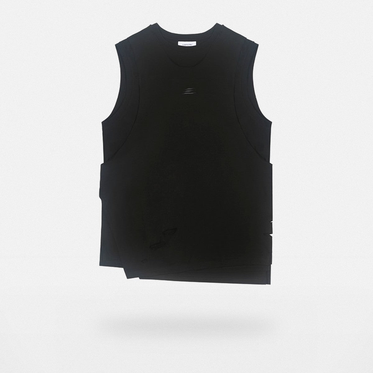 LOSTCTRL Asymmetric Distressed Layered Tank in Black