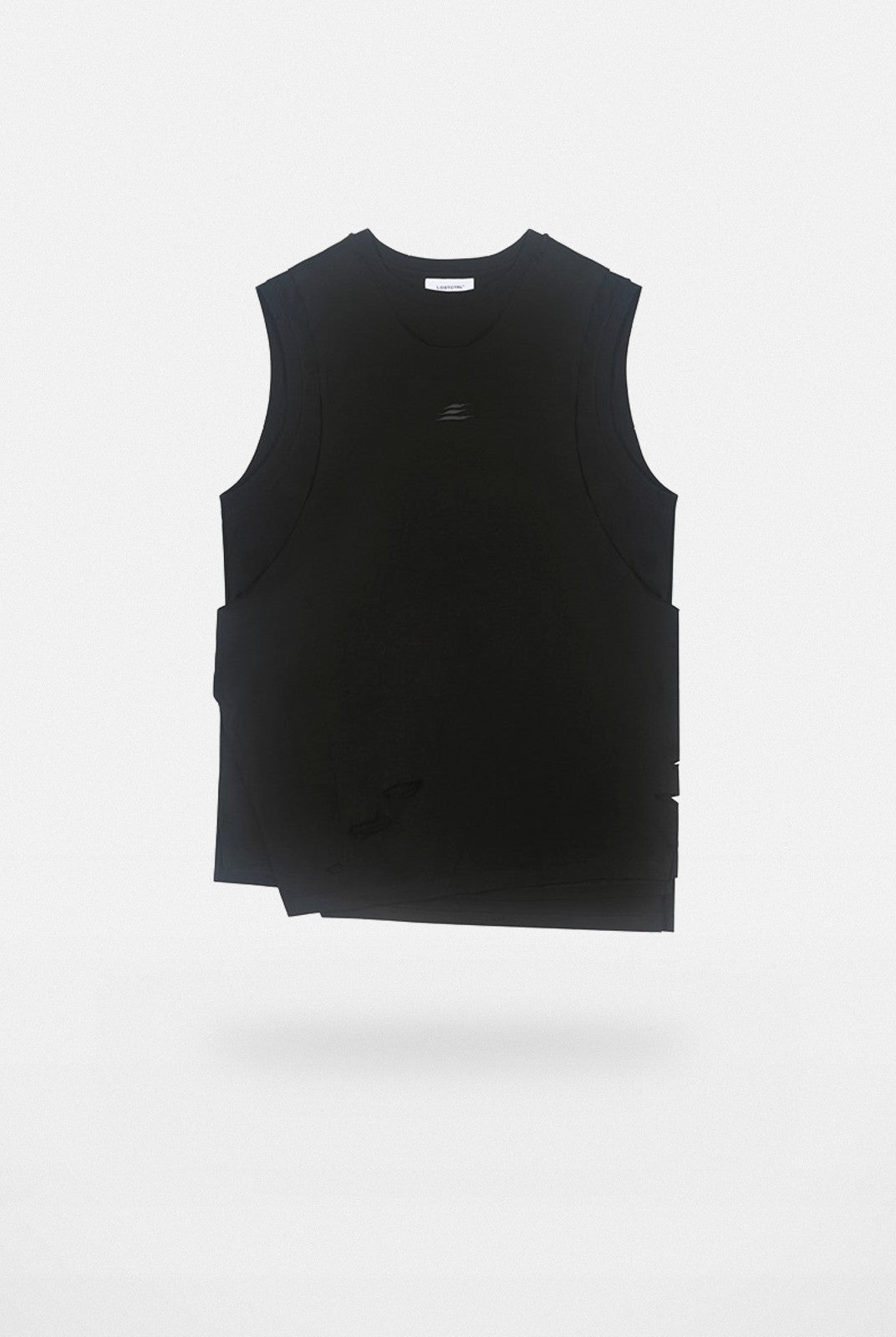 LOSTCTRL Asymmetric Distressed Layered Tank in Black