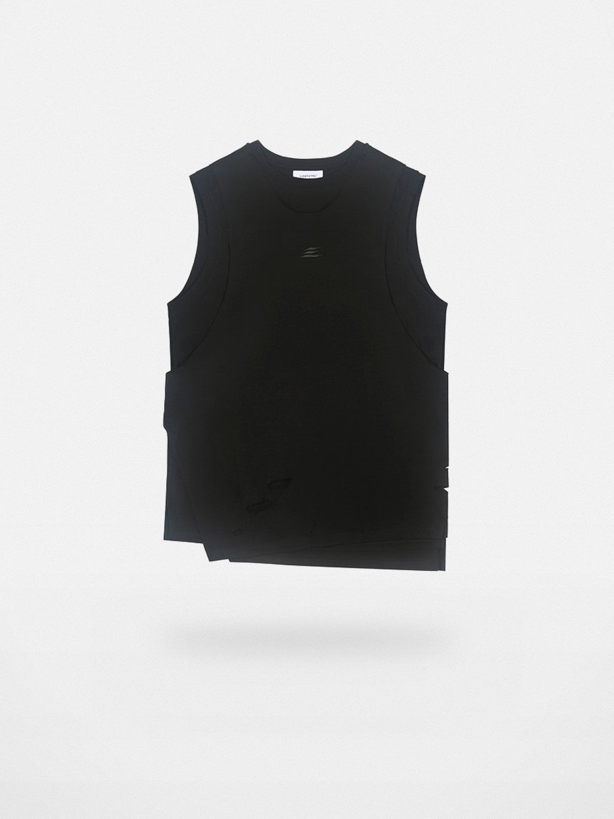 LOSTCTRL Asymmetric Distressed Layered Tank in Black