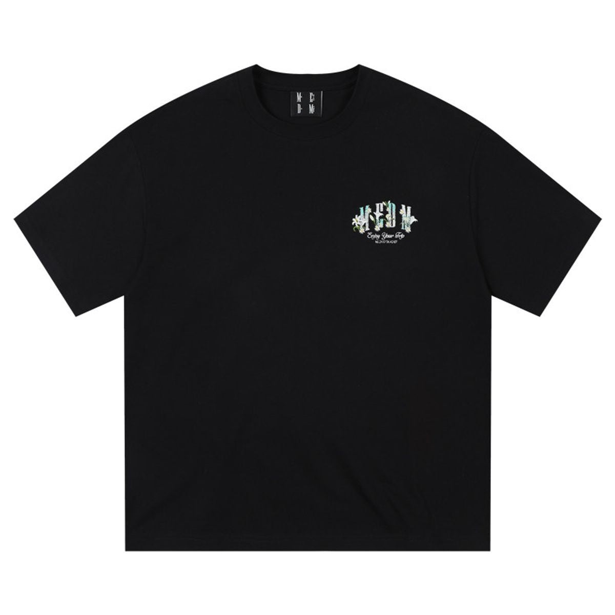 MEDM Floral Chenille Logo T Shirt in Black
