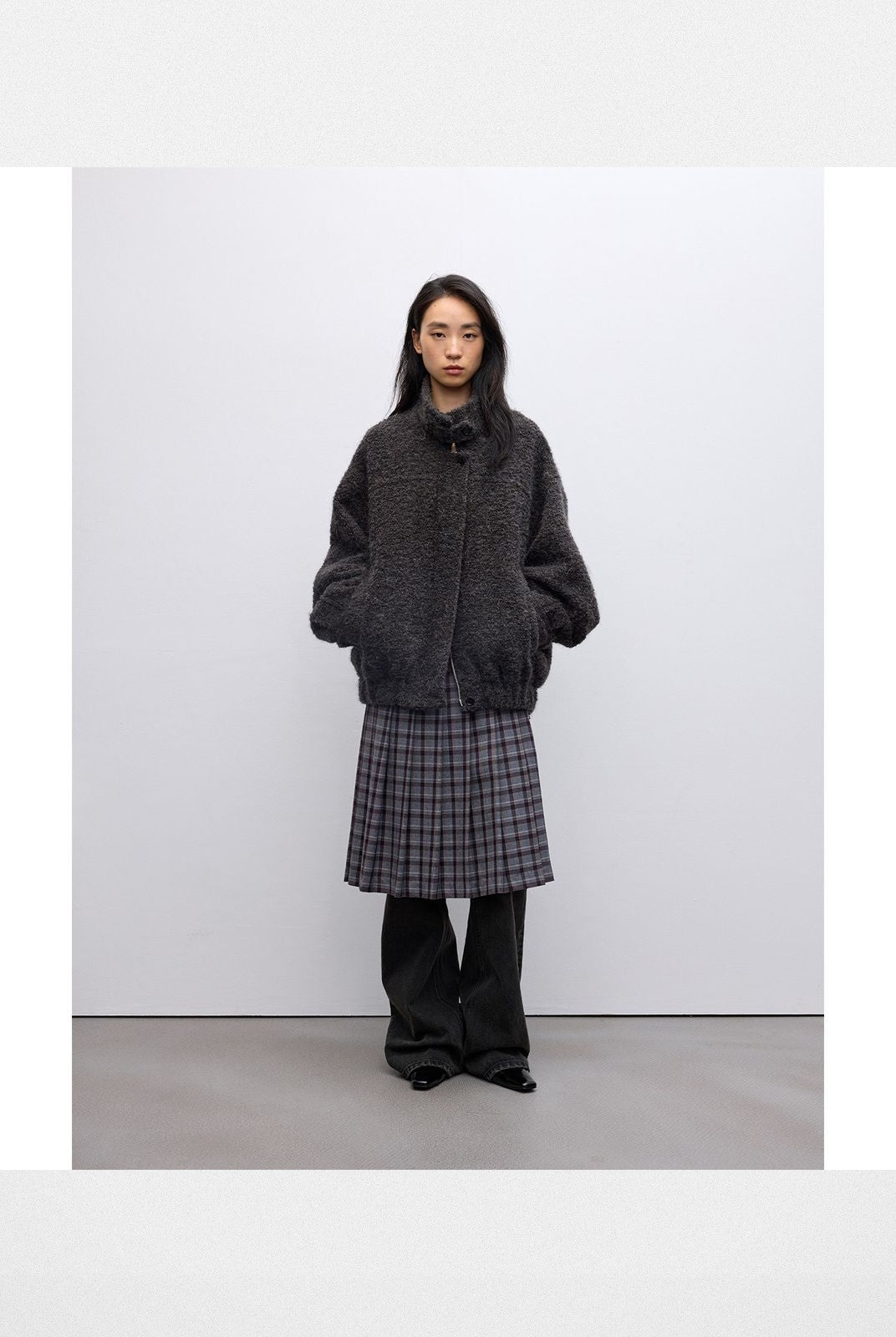 RandomPiece Alpaca Wool Blend Boucl Jacket in Gray - On Model