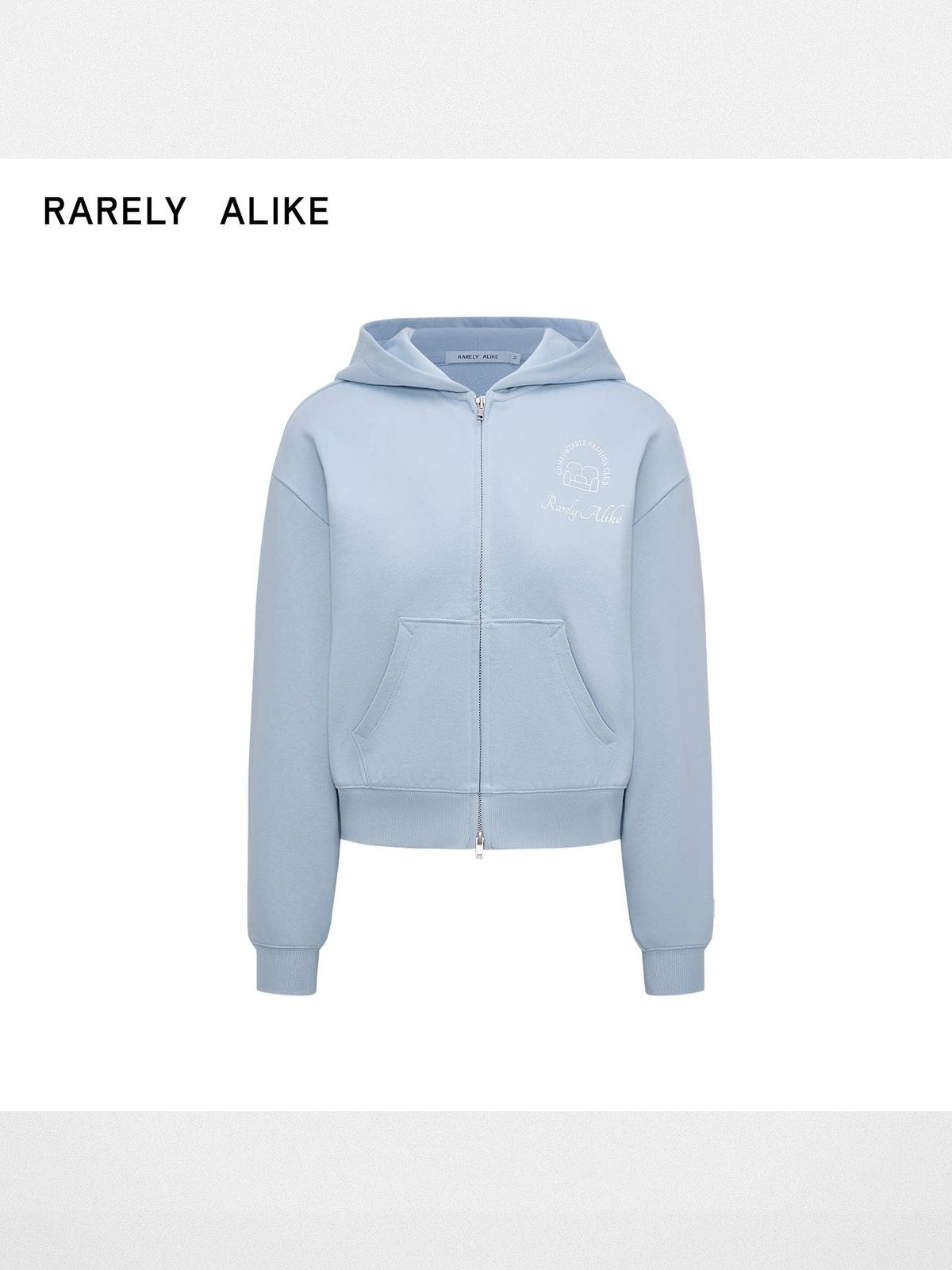 RARELY ALIKE Comfort Club Graphic Zip Up Hoodie in Sky Blue
