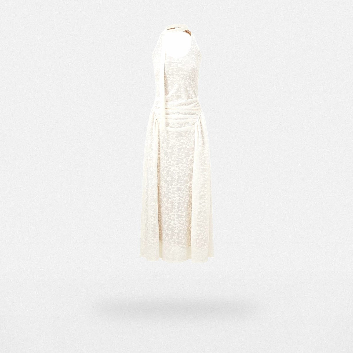 PUKI Sheer Jacquard Halter Maxi Dress in White
