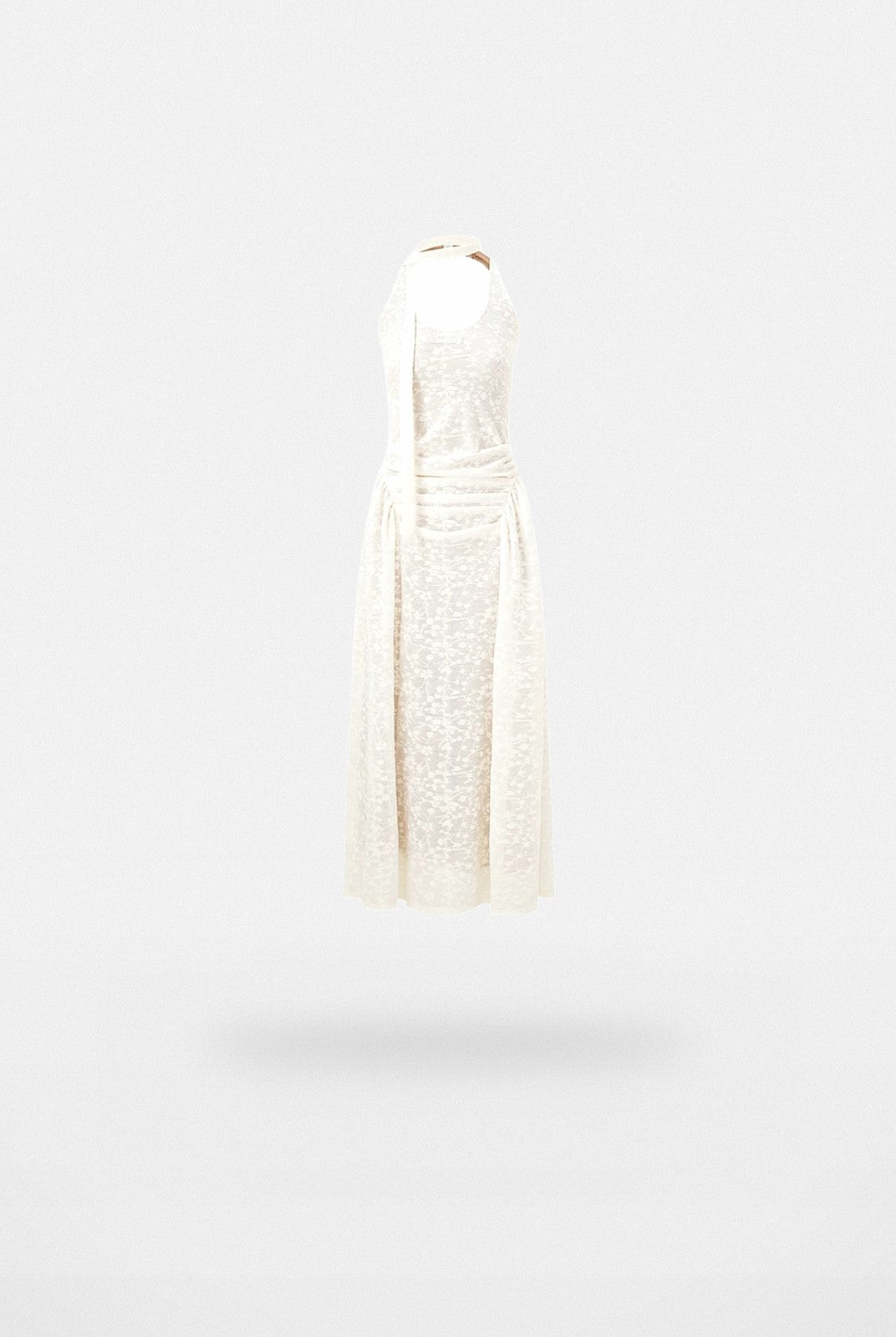 PUKI Sheer Jacquard Halter Maxi Dress in White