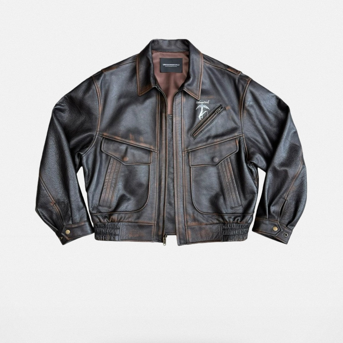 UNKNOWNWORLD Distressed Cowhide Flight Jacket in Brown