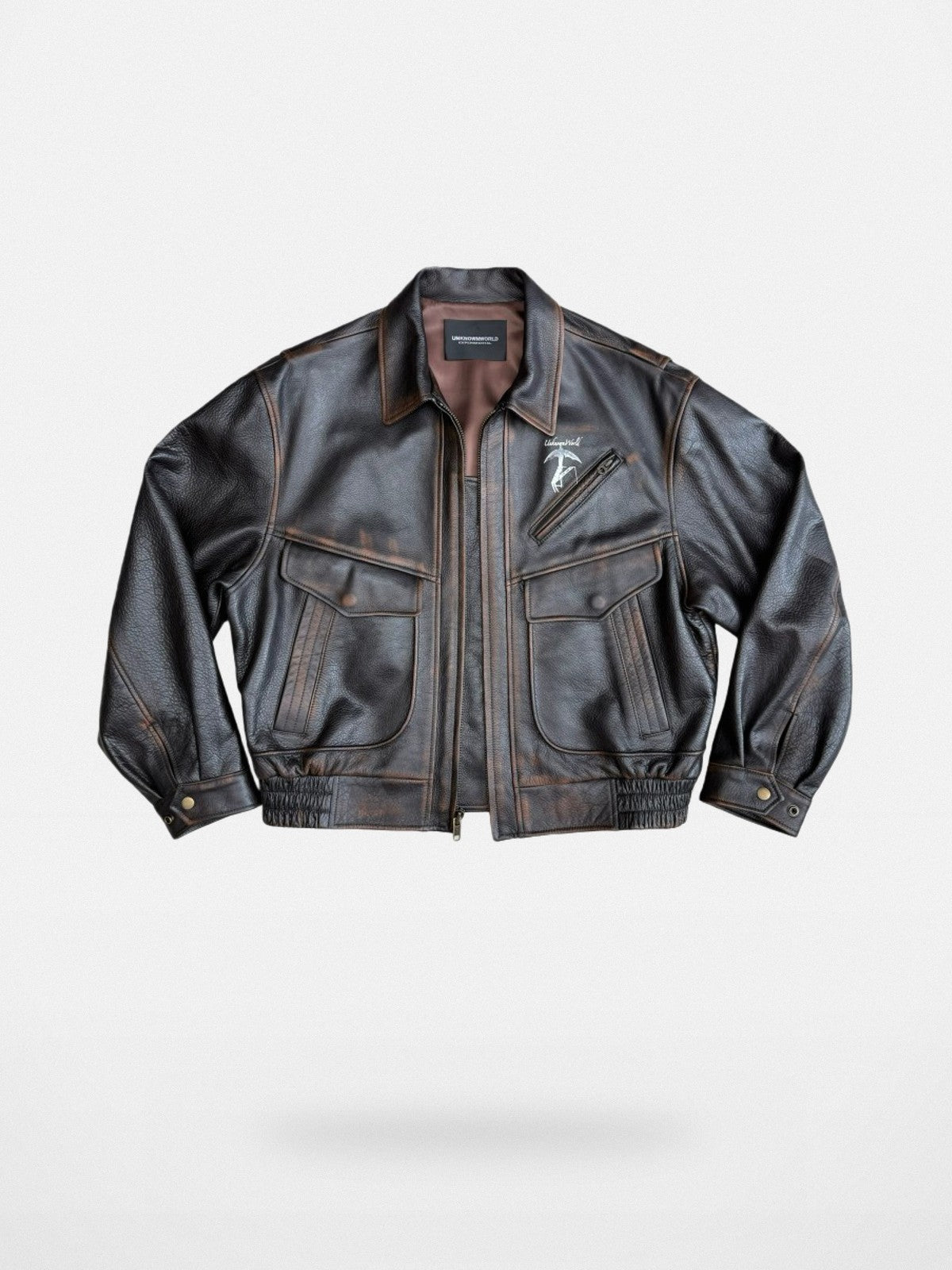 UNKNOWNWORLD Distressed Cowhide Flight Jacket in Brown