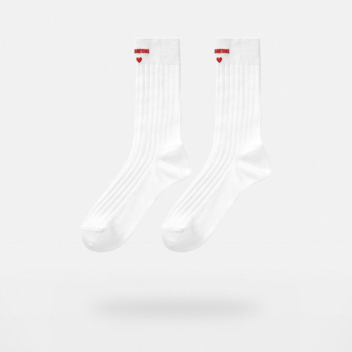 SHUSHUTONG Heart Logo Ribbed Knee High Socks in White