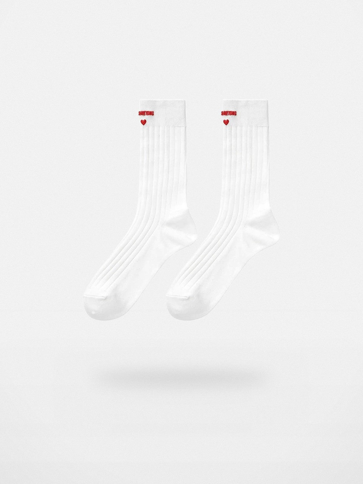 SHUSHUTONG Heart Logo Ribbed Knee High Socks in White