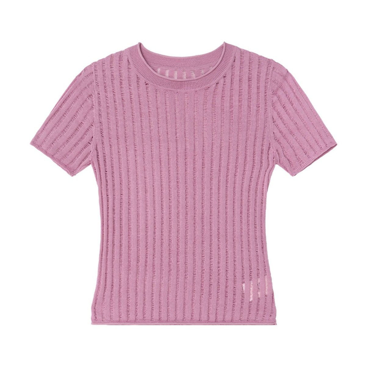 Simple Project Distressed Ribbed Knit Top in Lavender