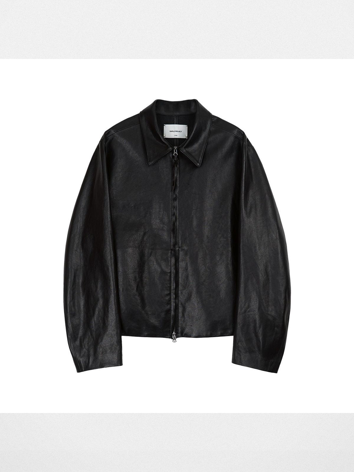 Simple Project Lambskin Leather Jacket in Black