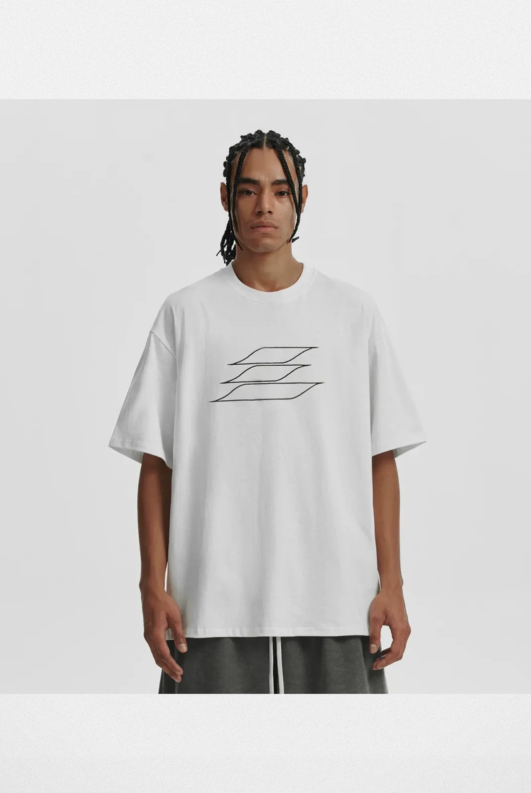 LOSTCTRL Outline Embroidered Logo T Shirt in White - On Model