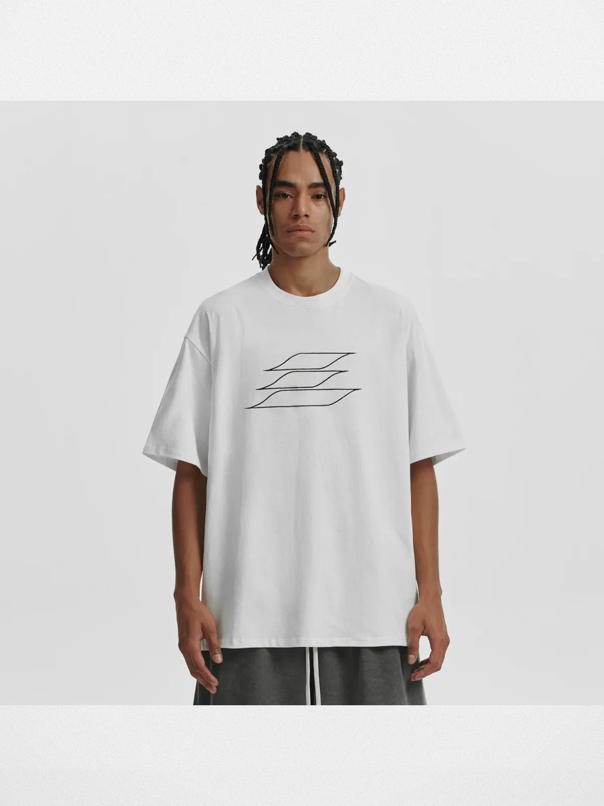 LOSTCTRL Outline Embroidered Logo T Shirt in White - On Model