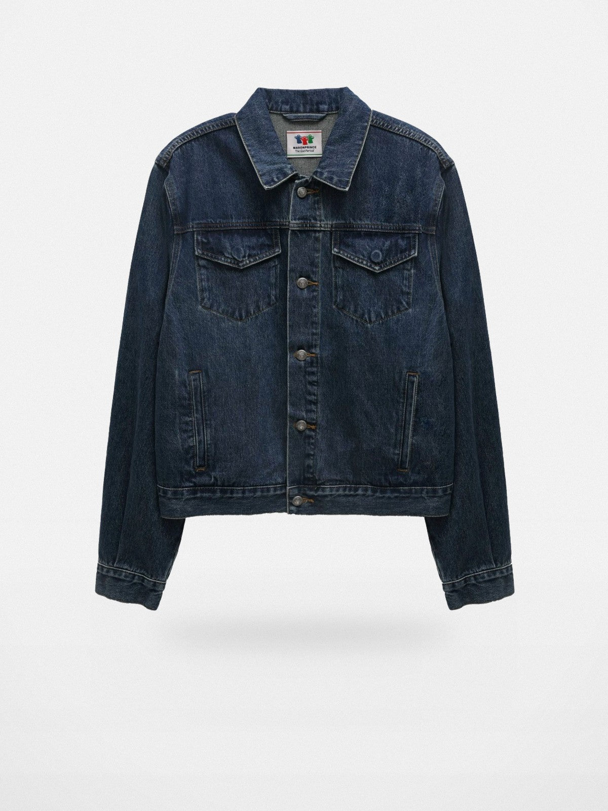 MASONPRINCE Embroidered Short Denim Jacket in Denim #color_denim