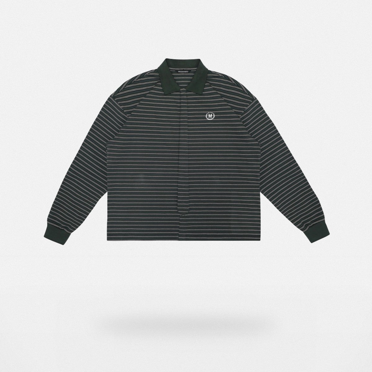 MASONPRINCE Striped Washed Cotton Rugby Shirt in Green