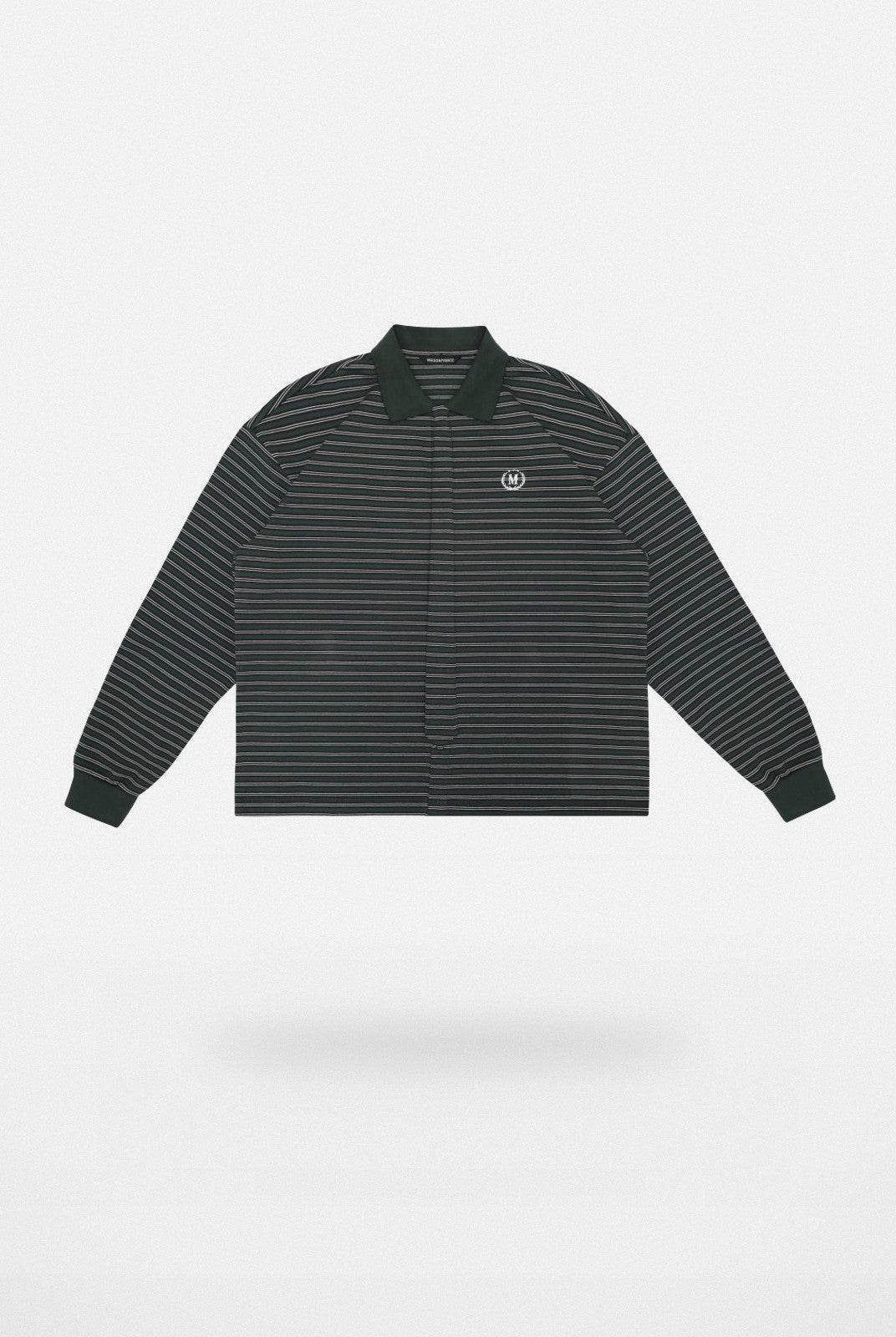 MASONPRINCE Striped Washed Cotton Rugby Shirt in Green
