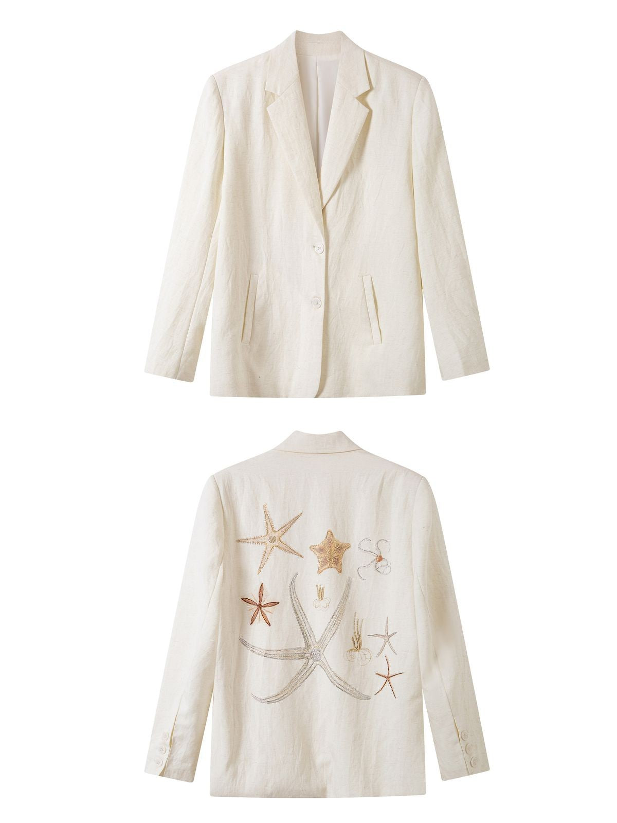 THELIGHT OFFICIAL Rhinestone Starfish Linen Blend Blazer in Apricot