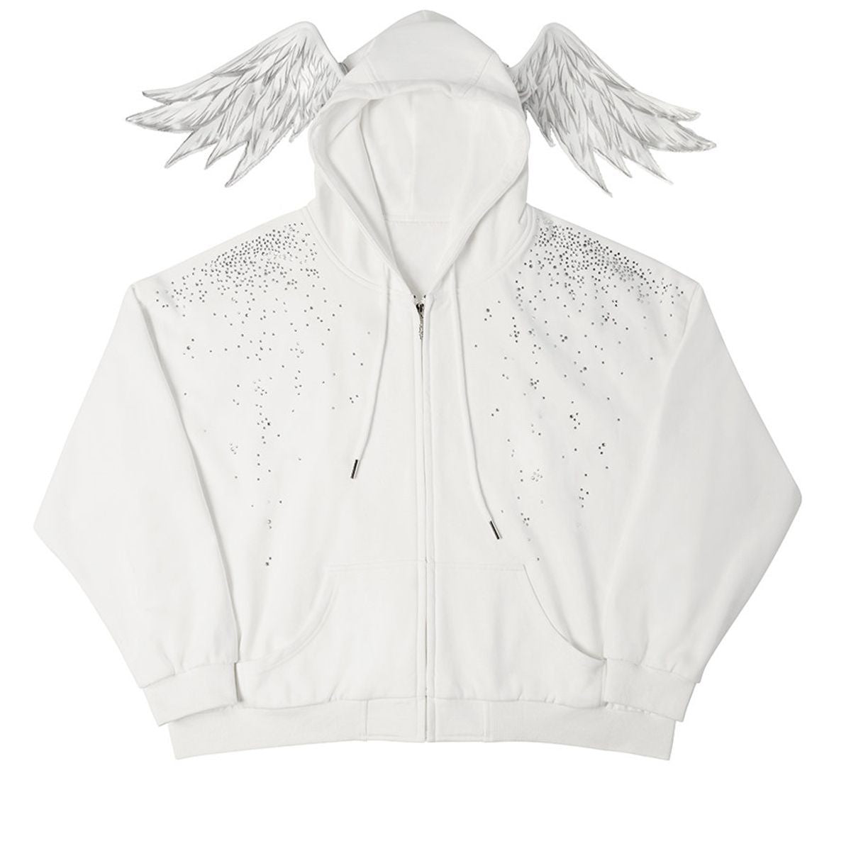 CFIERCE Rhinestone Angel Wing Zip Hoodie in White