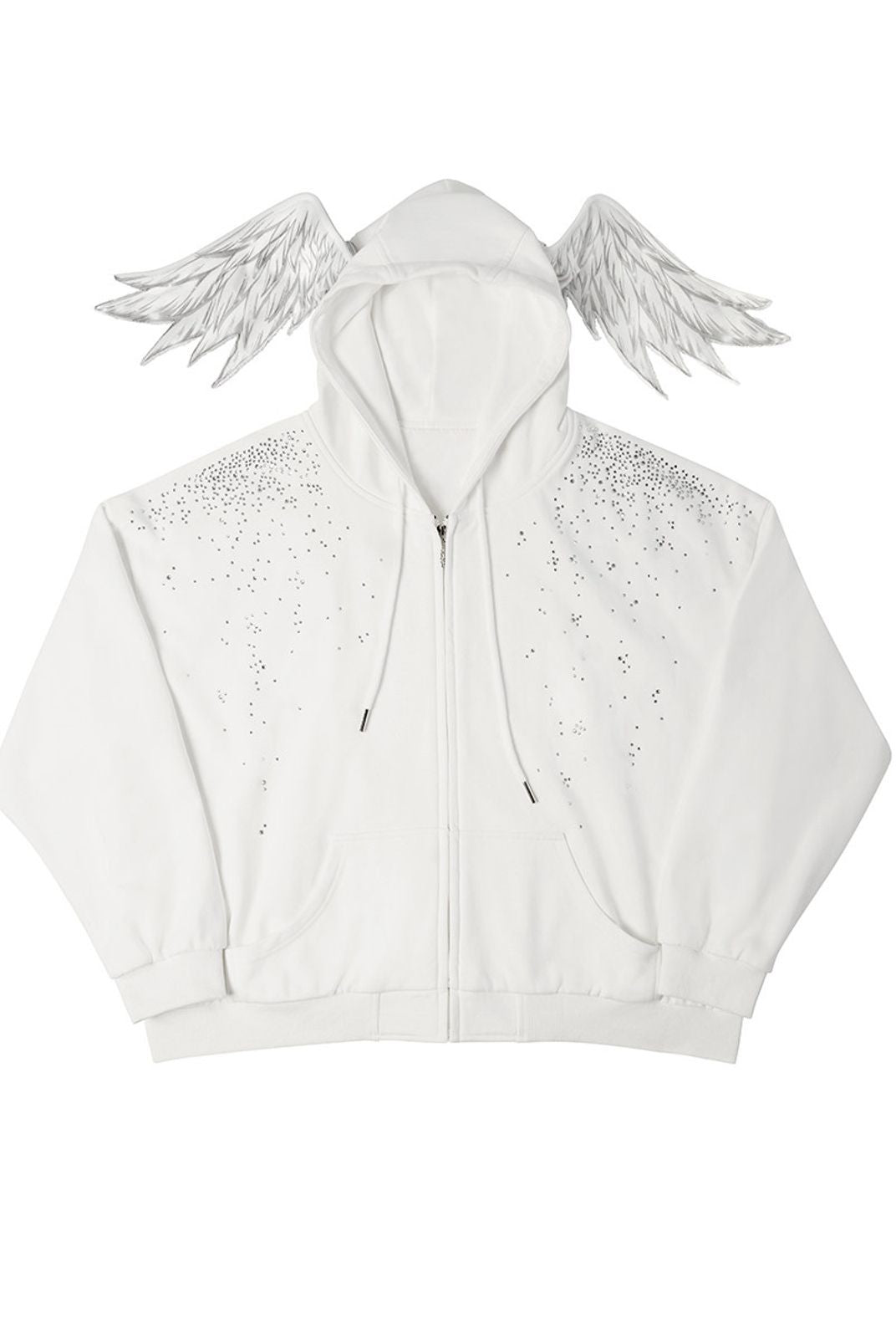 CFIERCE Rhinestone Angel Wing Zip Hoodie in White