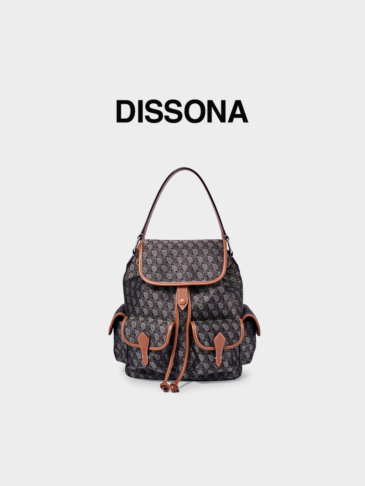 DISSONA Monogram Drawstring Backpack in Brown
