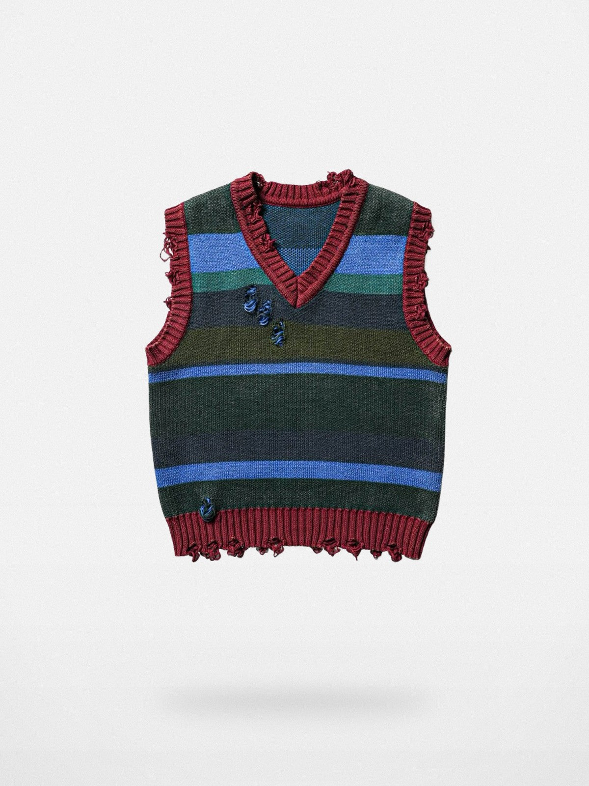 MASONPRINCE Distressed Striped Cotton Vest in Burgundy