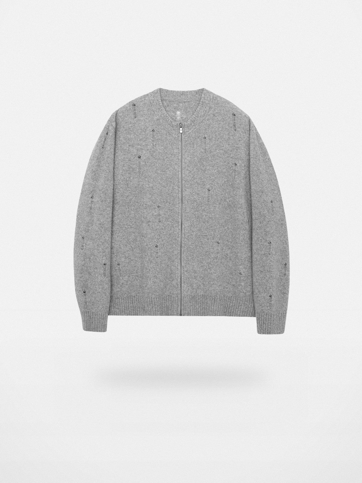 NANS Distressed Yak Wool Zip Cardigan in Gray