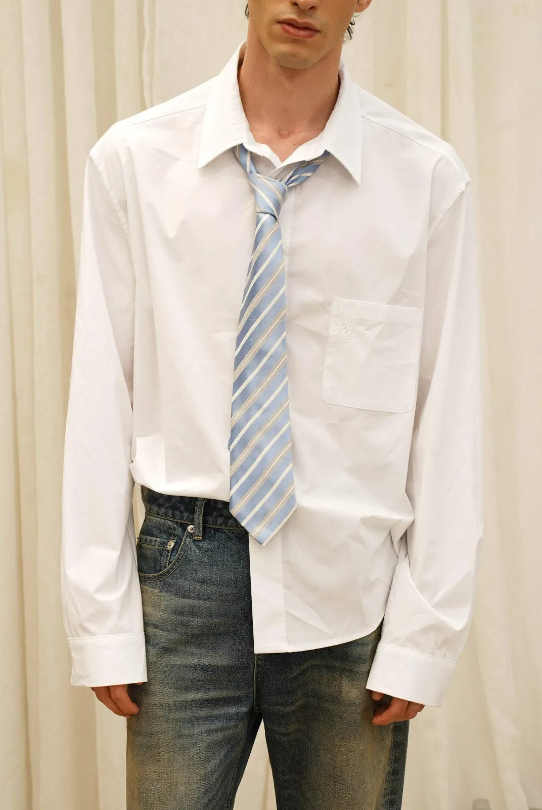 Retro 21 Bamboo Rayon Drop Shoulder Shirt in White - On Model