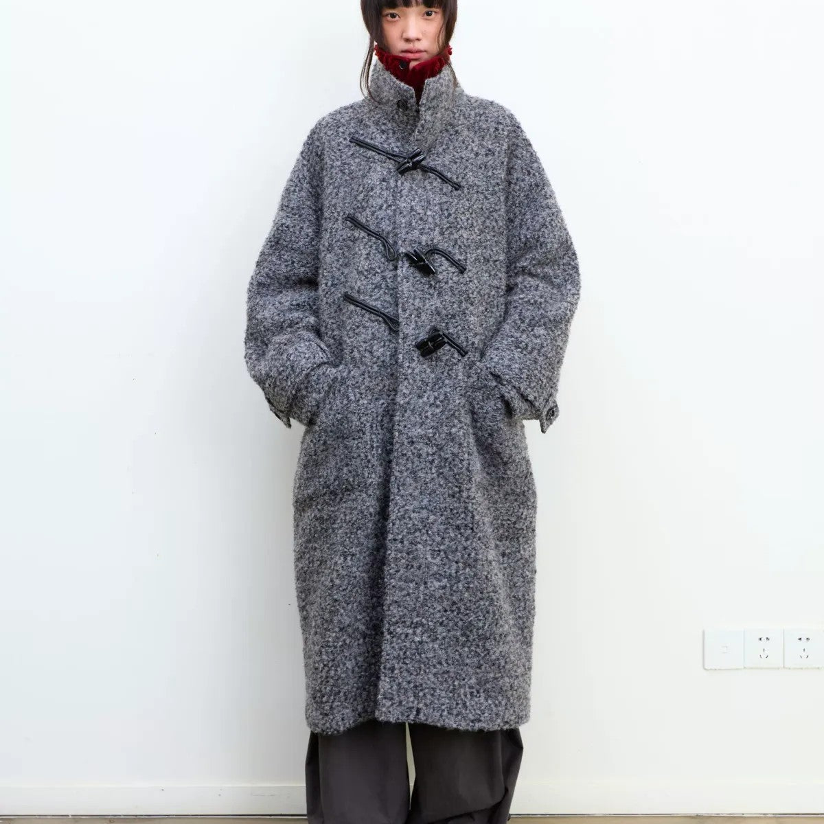 NeverSeez Boucl Wool Duffle Coat in Black