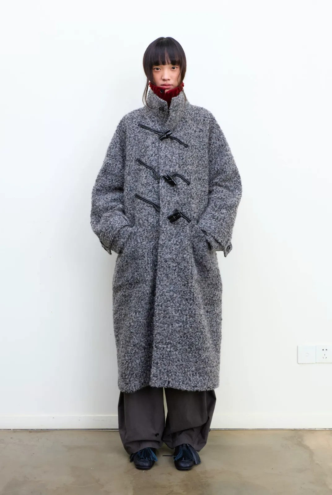 NeverSeez Boucl Wool Duffle Coat in Black