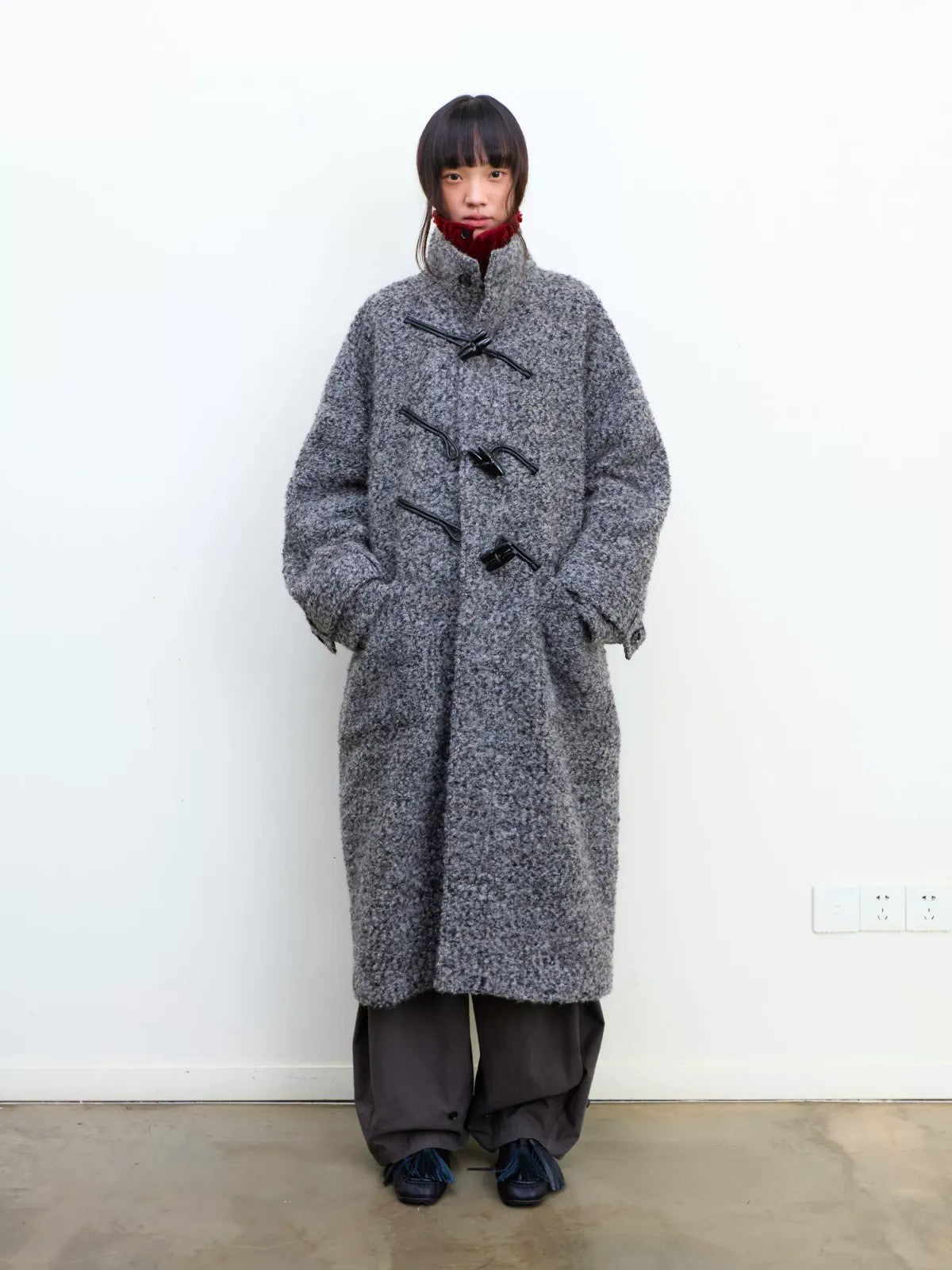NeverSeez Boucl Wool Duffle Coat in Gray