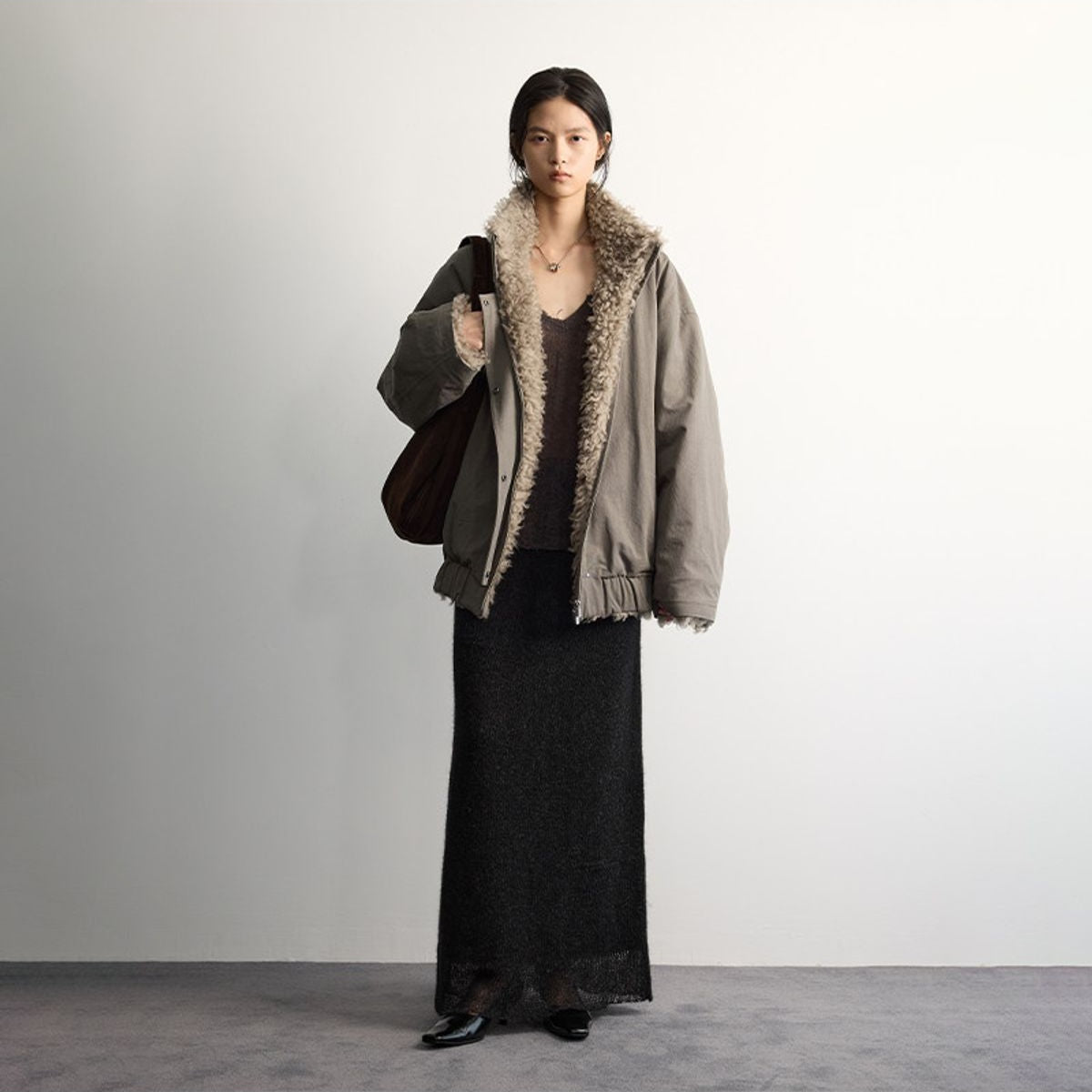 RandomPiece Washed Cotton Wool Padded Jacket in Olive - On Model