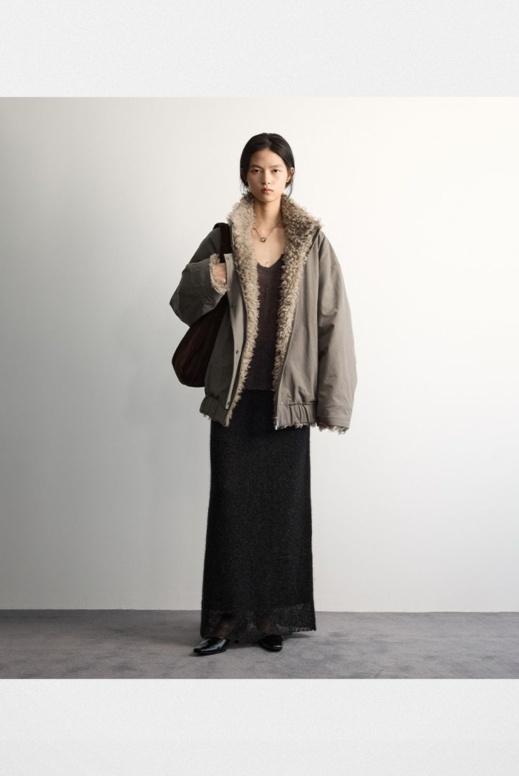 RandomPiece Washed Cotton Wool Padded Jacket in Olive - On Model