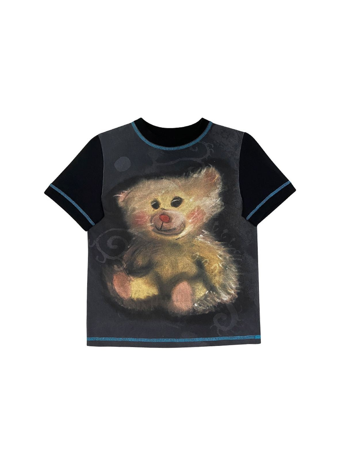 CFIERCE Little Bear Print Contrast Stitch Tee in Black