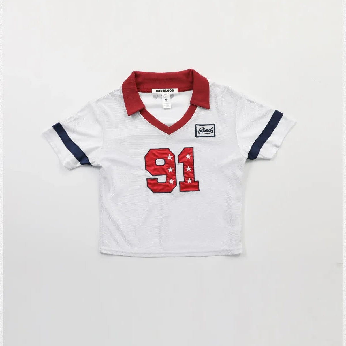 BADSEED Cropped Graphic Baseball Jersey in White