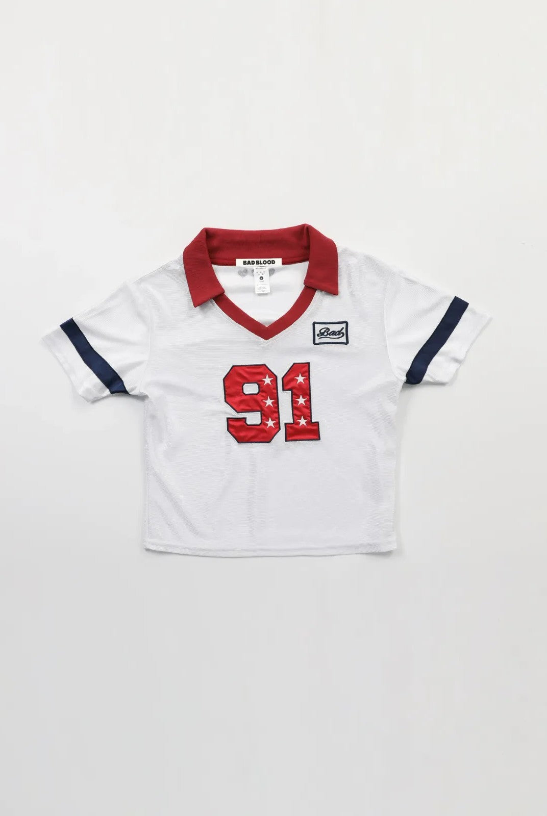 BADSEED Cropped Graphic Baseball Jersey in White