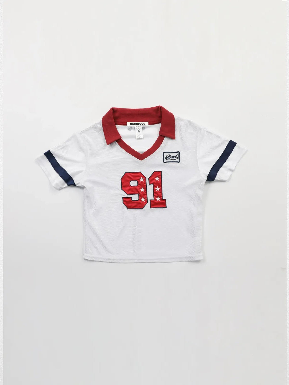 BADSEED Cropped Graphic Baseball Jersey in White