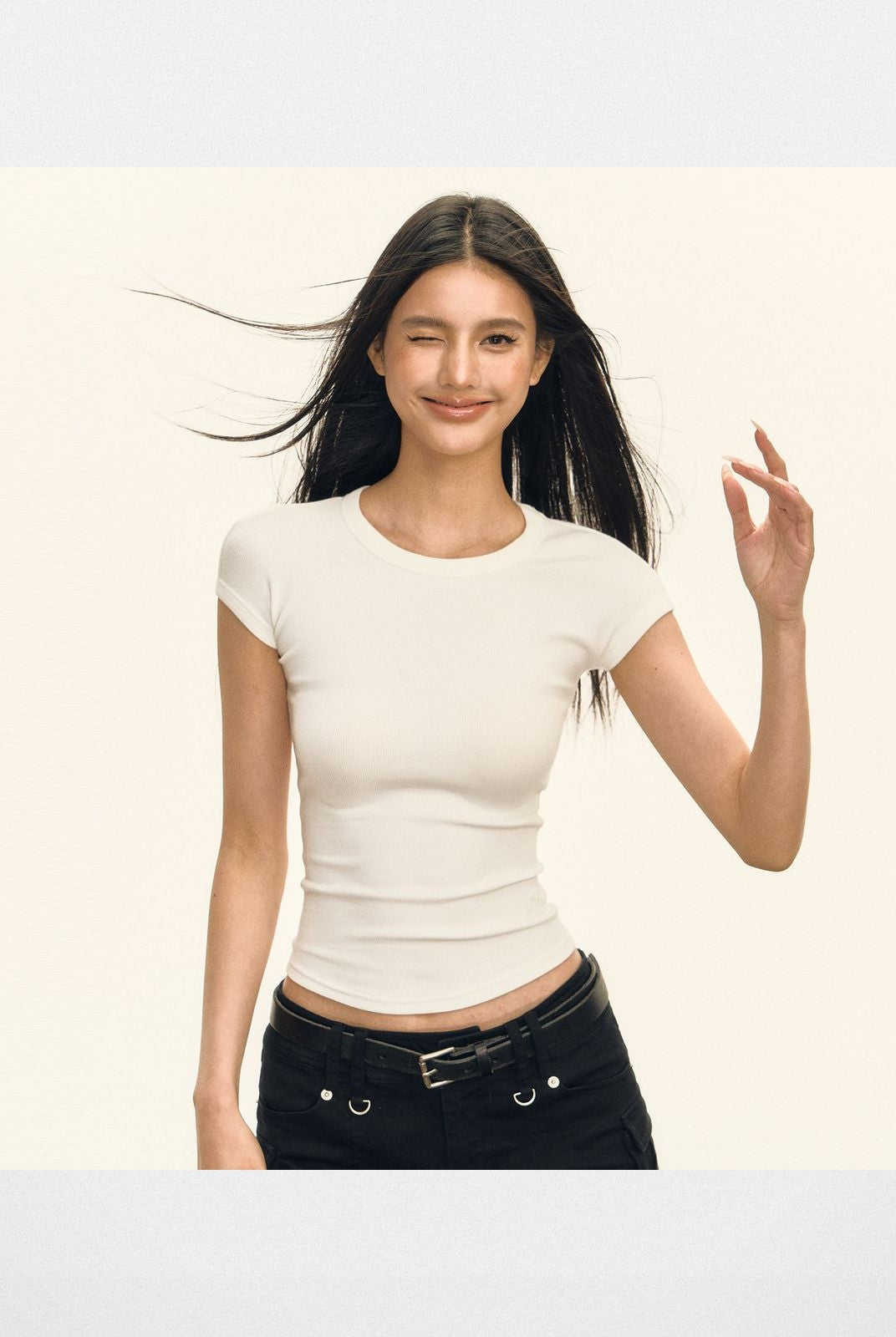 ARISEISM Slim Fit Cotton Blend Crew Neck Tee in White - On Model