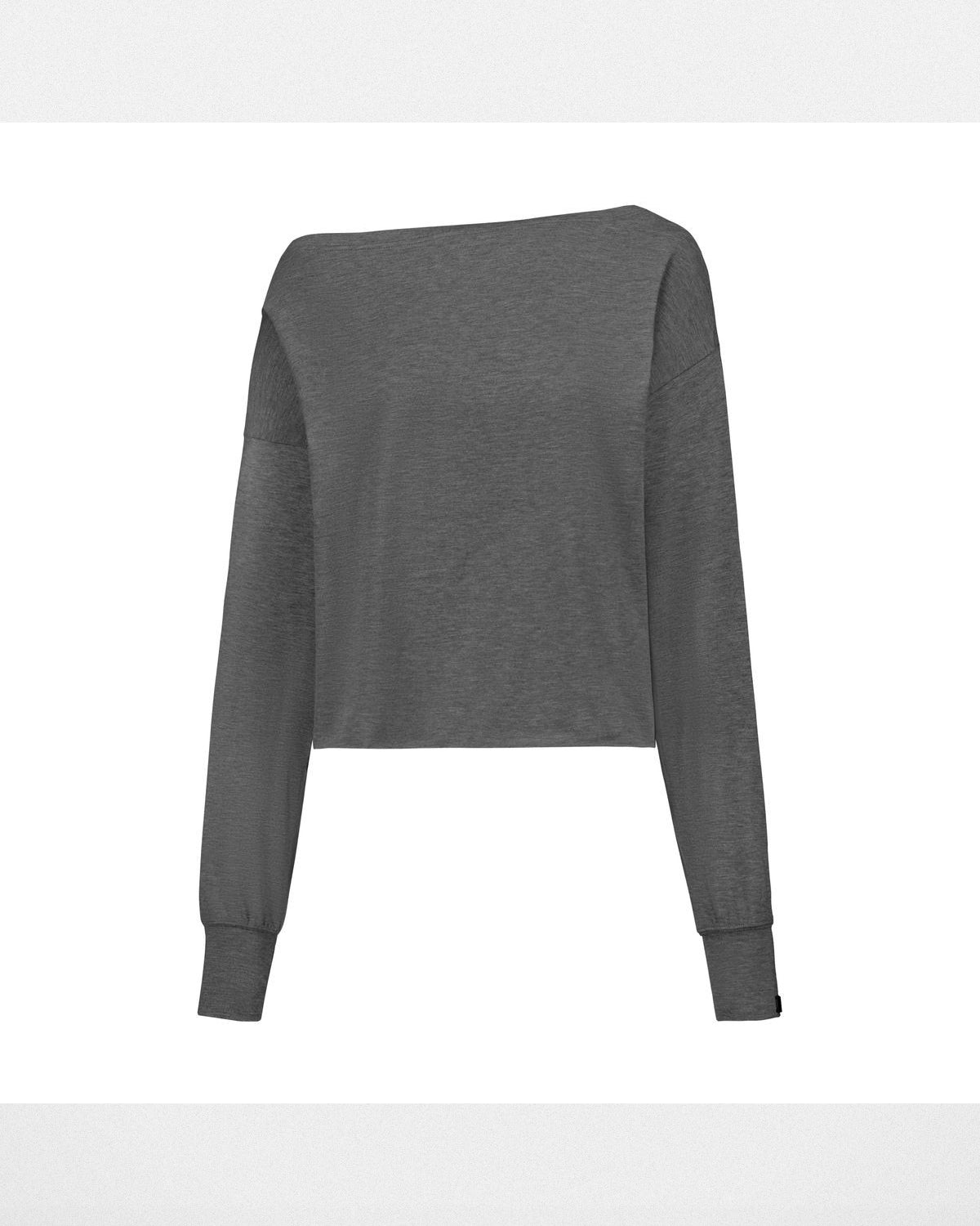 Fax Copy Express Off Shoulder Overlay Sweatshirt in Gray