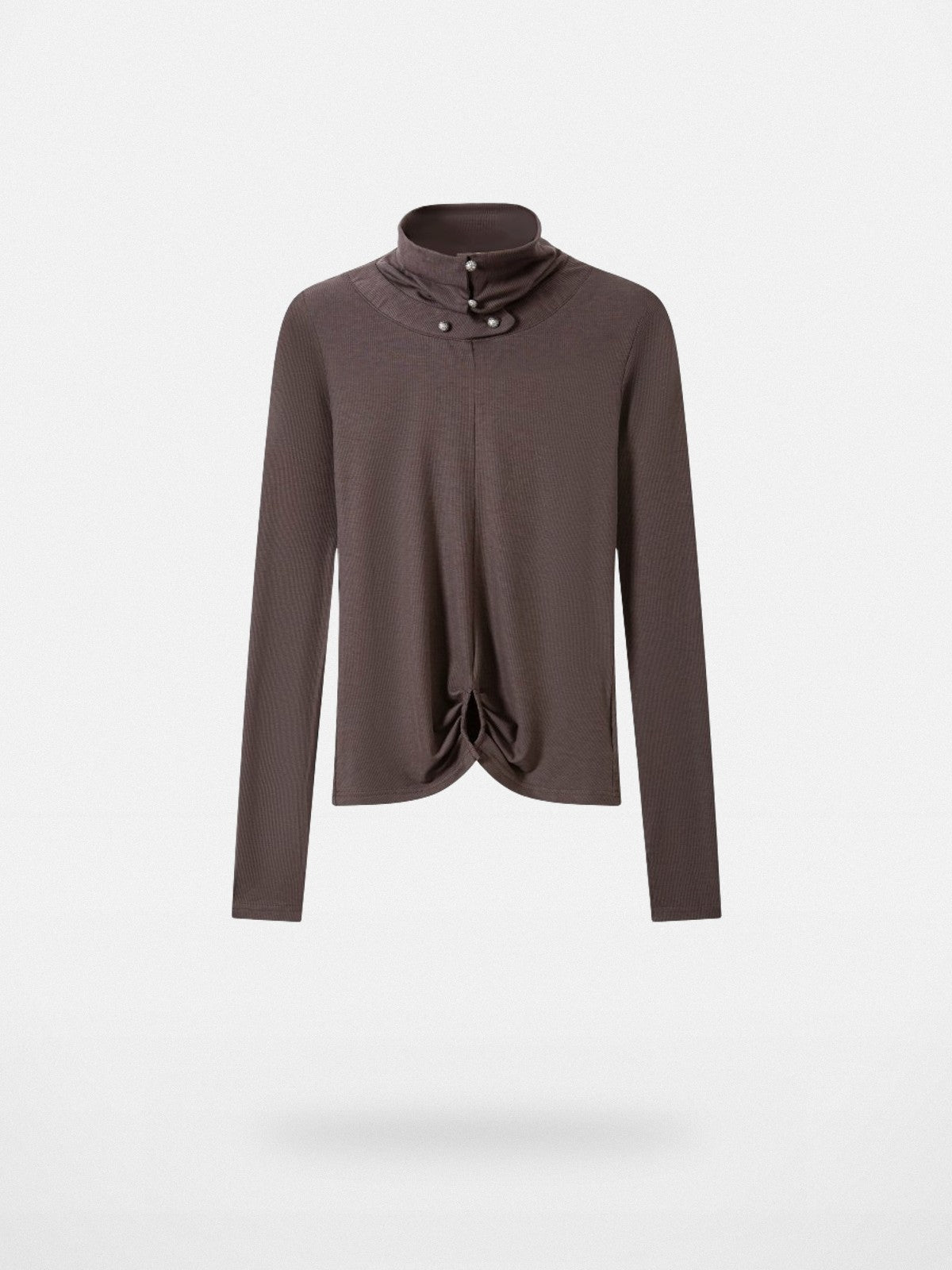 THELIGHT OFFICIAL Ruched Button Neck Crop Top in Gray